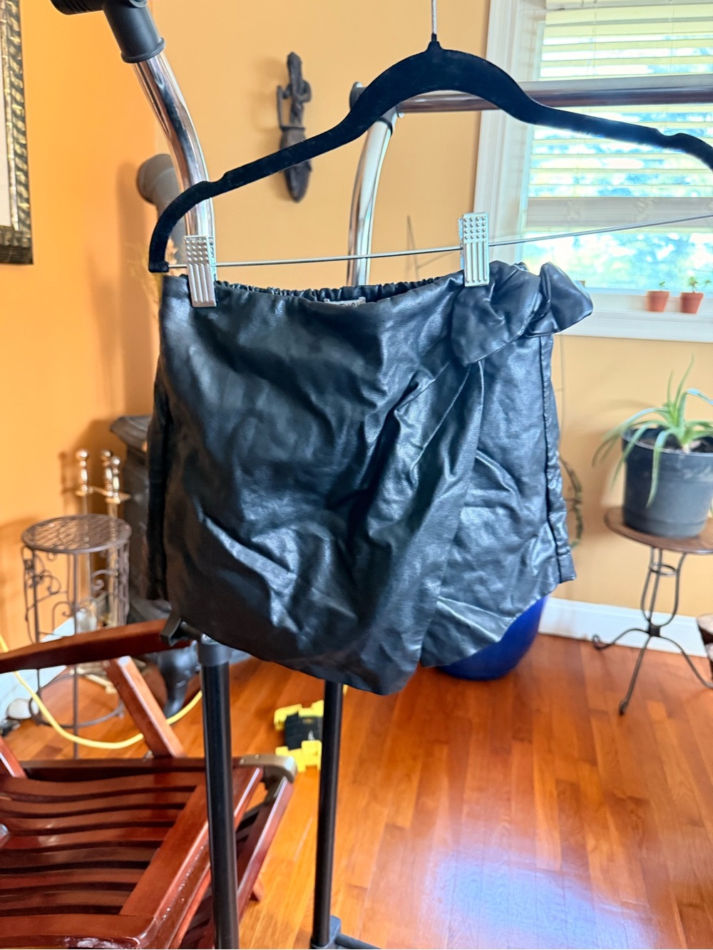 Habitual Black Faux Leather Mini Skort with Side Tie